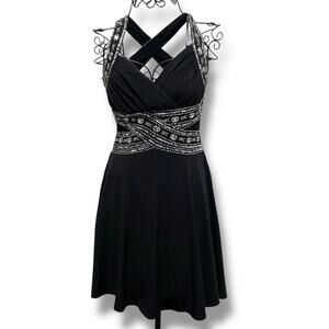 HAILEY LOGAN  Adrianna Papell Black Cocktail Dress SIZE SMALL Mini Length Halter